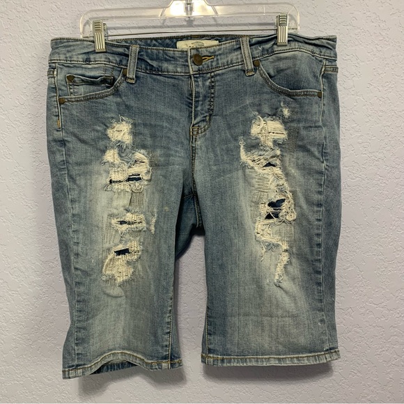 torrid Pants - Torrid Boyfriend Destroyed Bermuda Light Wash Shorts